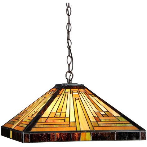 Chloe Lighting Innes Tiffany-Style 2-Light Mission Ceiling Pendant Fixture with 16" Shade ...