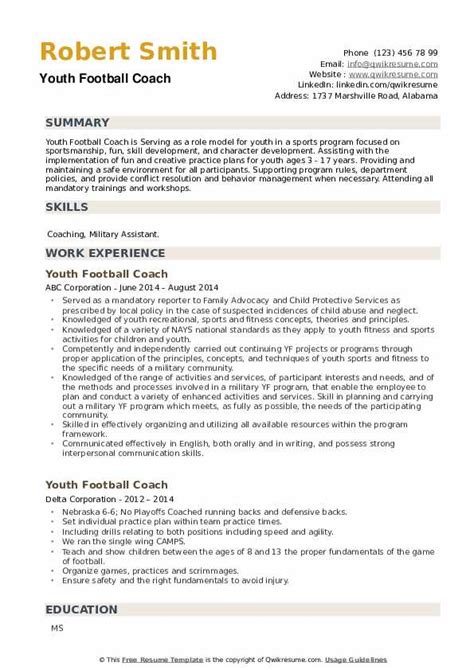 Youth Football Coach Resume Samples | QwikResume