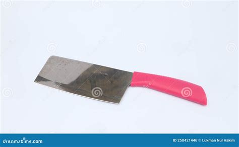 Large Kitchen Knife with Pink Handle Isolated on White Stock Photo ...