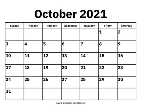 October 2021 Calendars – Printable Calendar 2021