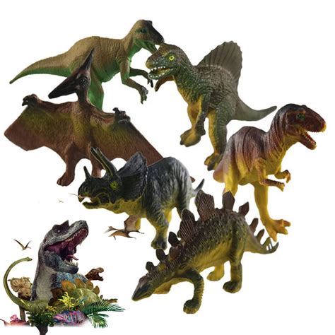 Realistic Dinosaurs Pack of 6 Large Plastic Assorted Dinosaur Figures for Kids-in Action & Toy ...