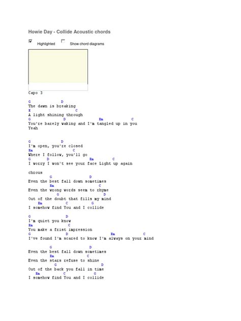 Howie Day - Collide Acoustic Chords: Highlighted Show Chord Diagrams | PDF