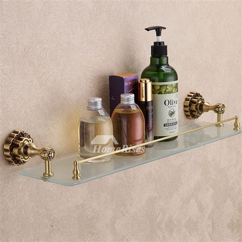 Antique Brass Glass Brown Bathroom Shelves