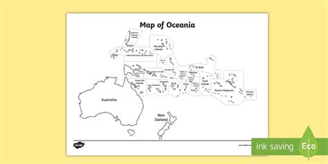 Oceania Map With and Without Names Worksheets (teacher made)