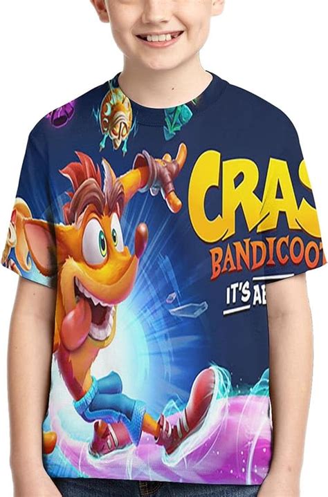 Crash Bandicoot Short Sleeves Children T-Shirt for Boy Girl 3D Print Tee Black: Amazon.co.uk ...