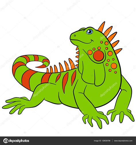 Cartoon animals. Cute green iguana smiles. Stock Vector by ©ya-mayka 128026786