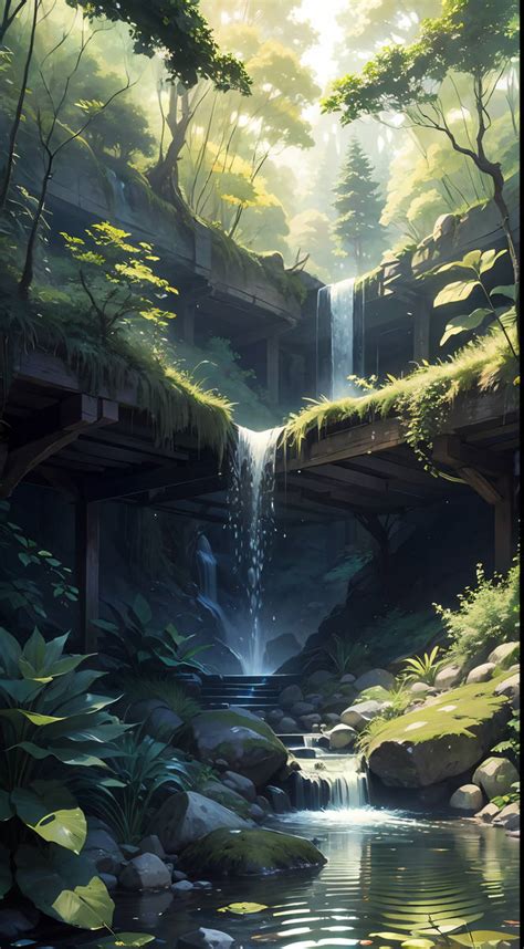 Serene Forest with a Small Waterfall by steffbot on DeviantArt