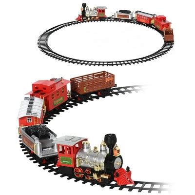 Qaba Sounds & Lights Christmas Tree Train Set For Under The Tree With Large Tracks, North Pole ...