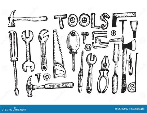 Tool Set Hand Draw stock vector. Illustration of drawn - 64723003