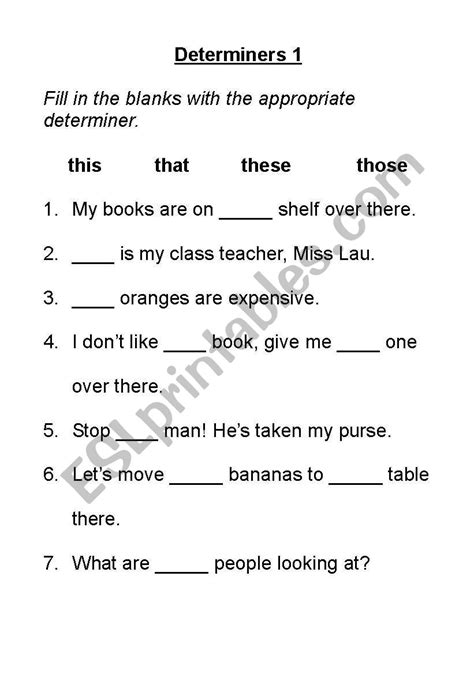 English worksheets: Determiners 1