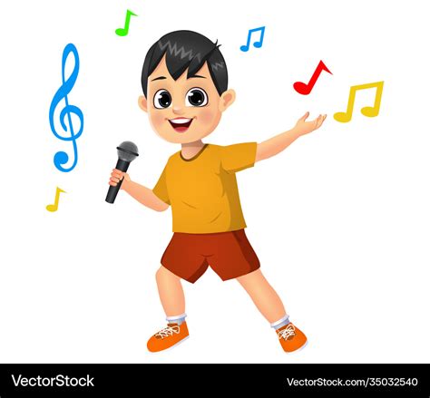 Cute boy kid singing song Royalty Free Vector Image