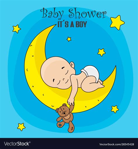 Baby boy sleeping on moon with teddy bear Vector Image