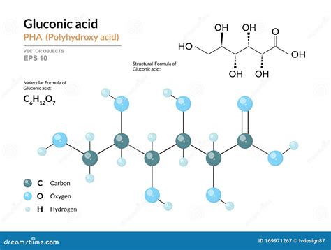 Gluconic Acid. PHA Polyhydroxy Acid. Structural Chemical Formula And ...