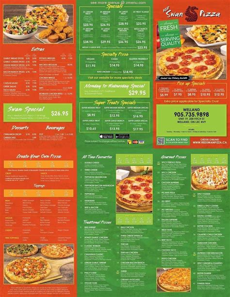 Menu at Red Swan Pizza restaurant, Welland