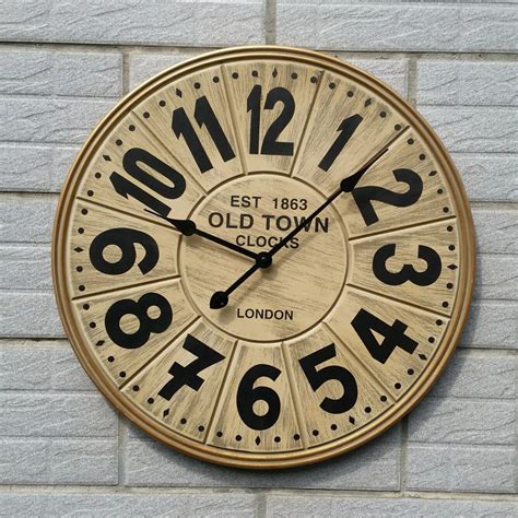 Large Wooden Wall Clock Modern Design 3D Stickers European Retro Style Bar Hanging Watch Big ...