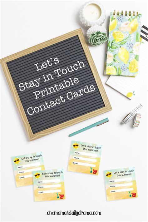 Printable Summer Contact Cards for Kids to Stay in Touch | Contact card ...