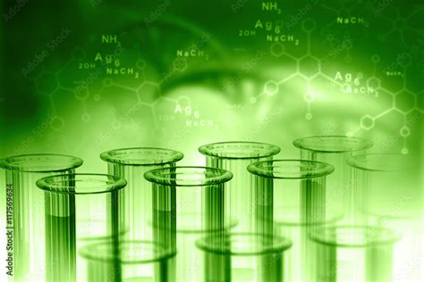 Lab, chemistry, DNA structure, on green background. 3d illustration ...