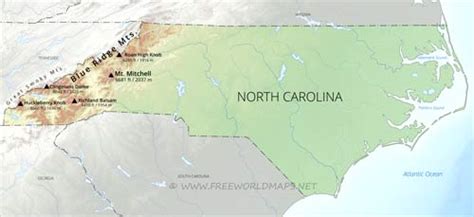 Physical map of North Carolina