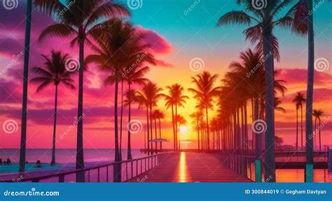 Sunset at the Miami Beach, Miami Beach Scene, Fantastic View of the Beach, Sunset Over the Beach ...