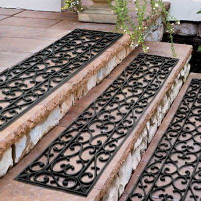 48"W Set of 3 Extra Wide Elegant Outdoor Black Scrollwork Rubber Non Slip Stair Treads Mat ...