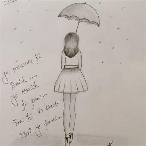 Girl with umbrella in rain☔💦 | Umbrella drawing, Girl holding umbrella ...