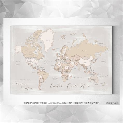 Custom world map with countries & states, canvas print or push pin map. "Lucille" | Pin map ...