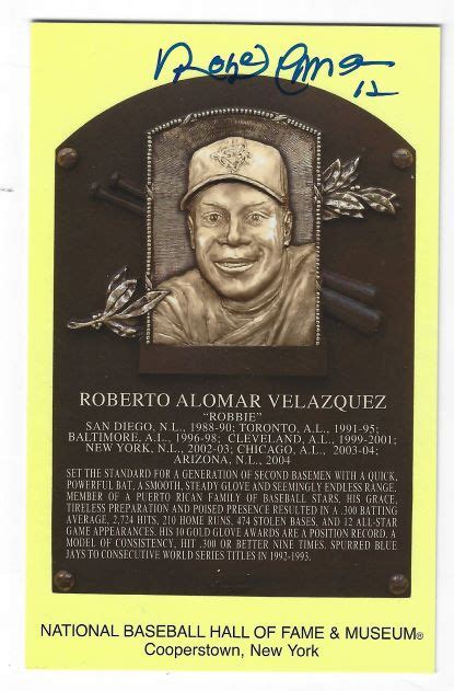 Autographed ROBERTO ALOMAR Hall of Fame Gold Plaque Post Card - Main ...