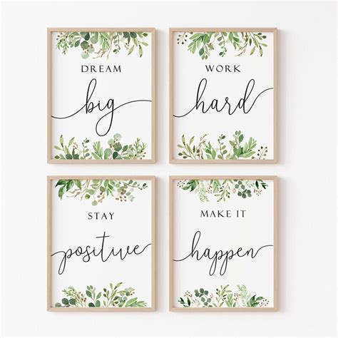 4PCS Inspirational Wall Art, Office Decor, Motivational Prints for Bedroom, Classroom, Daily ...