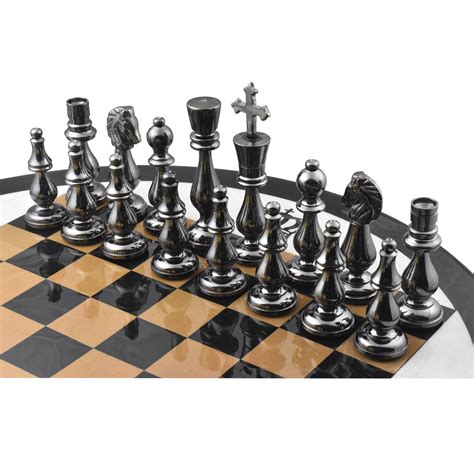 Minimalist Brass Metal Luxury Chess Pieces, Board and Table Set - 21"