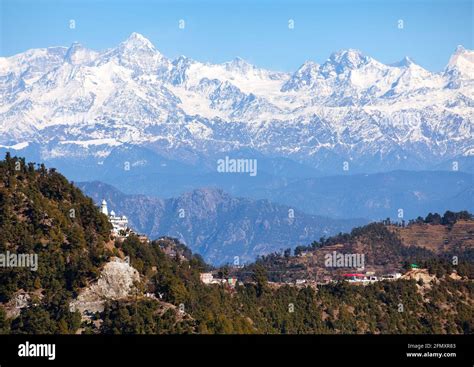 Himalaya, panoramic view of Indian Himalayas, great Himalayan range ...