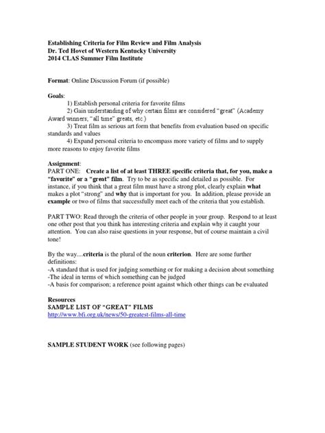 Film Review Criteria | PDF | Cinematography