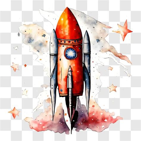 Download Watercolor Painting of Rocket Ship Floating in Space PNGs Online - Creative Fabrica