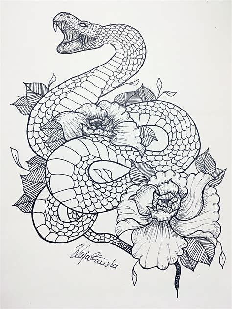 Simple Snake And Flower Drawing - Snake Drawing