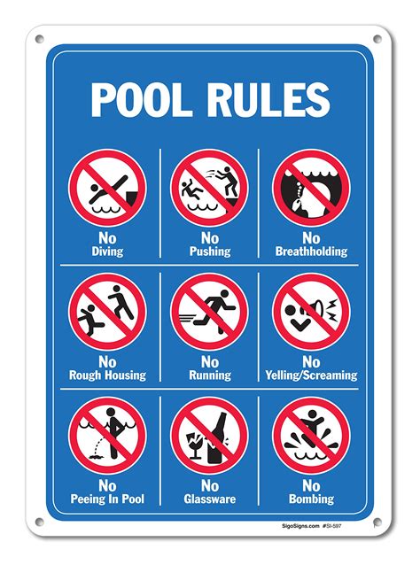 Pool Signs - Pool Rules Sign With Graphics- Large 10 X 14 Aluminum, For Indoo... | eBay