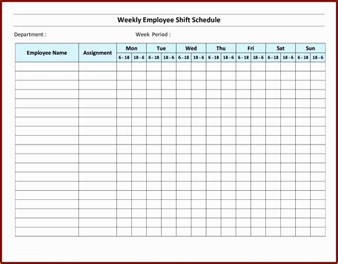 Monthly Employee Schedule Template Free Of Blank Schedule Template 6 ...