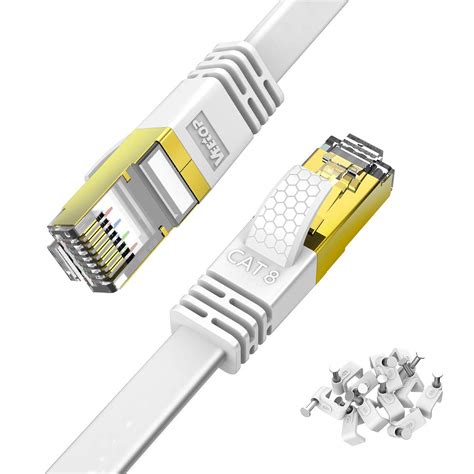 Buy Veetop 100ft Flat Cat8 Ethernet Cable White 26AWG Cat 8 Network Internet LAN Cable High ...