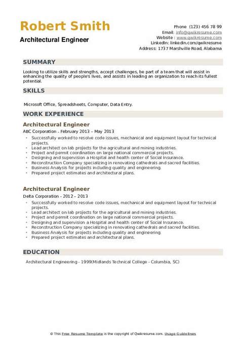 Architectural Engineer Resume Samples | QwikResume