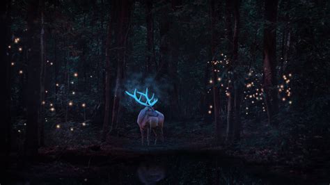 Stag Wallpaper 4K, Deer, Forest Trees, Surreal