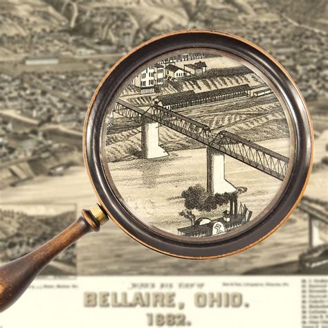 Bellaire Ohio Antique Birdseye Map 1882 Teak Wood | Etsy