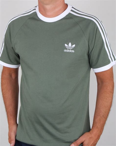 Adidas Originals 3 Stripes T Shirt Trace Green, Mens, Tee, Cotton,Crew