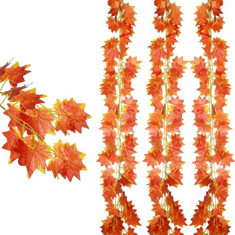 Coolmade 12 pack Autumn Artificial Silk Maple Leaf Garland Autumn Leaves Garland Hanging Plant ...