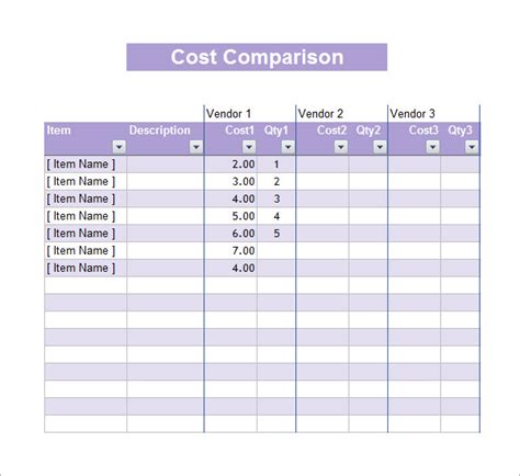 Microsoft word cost comparison template - tipsgilit