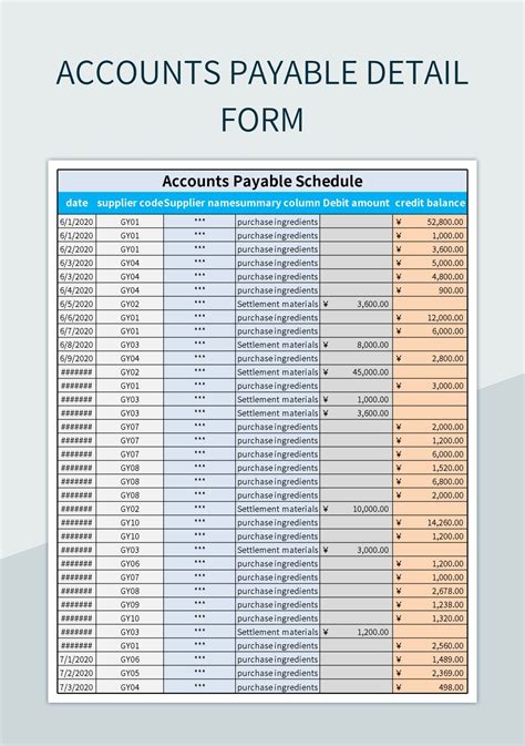 Accounts Payable Detail Form Excel Template And Google Sheets File For ...