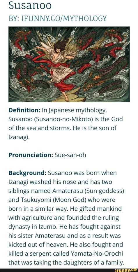 Susanoo BY: 1FUNNY.CO/MYTHOLOGY Definition: lnjapanese mythology, Susanoo (Susanoo-no-Mikoto) is ...