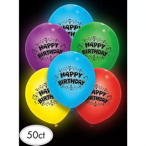 Illooms Light-Up Assorted Color Happy Birthday LED Balloons 50ct ...