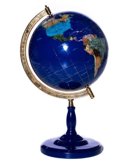 Sold at Auction: OCEAN BLUE GEMSTONE WORLD GLOBE ON STAND