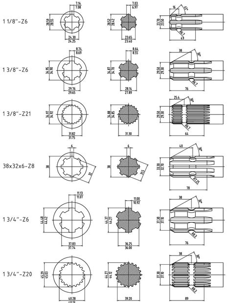 Splined dimensions for PTO drive shafes