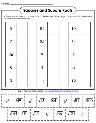 Squares and Square Roots (A) - Worksheets Library