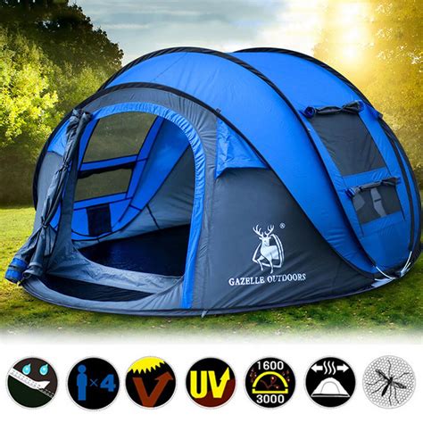 Outdoor 3-4 Persons Camping Tent Automatic Opening Single Laayer Canopy Waterproof Anti-UV ...