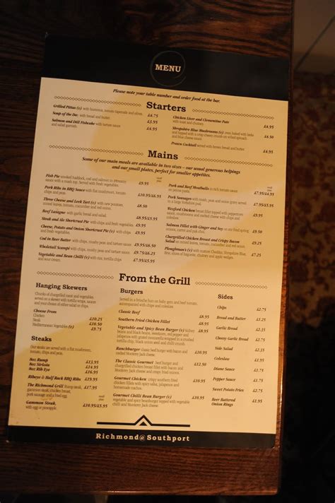 Menu at The Richmond pub & bar, Southport, 234 Scarisbrick New Rd